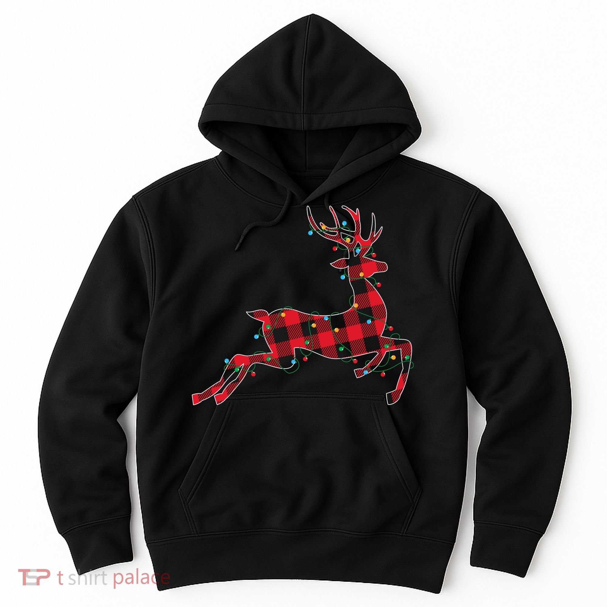 Red & Black Christmas Buffalo Plaid Deer Xmas Holiday Hoodie