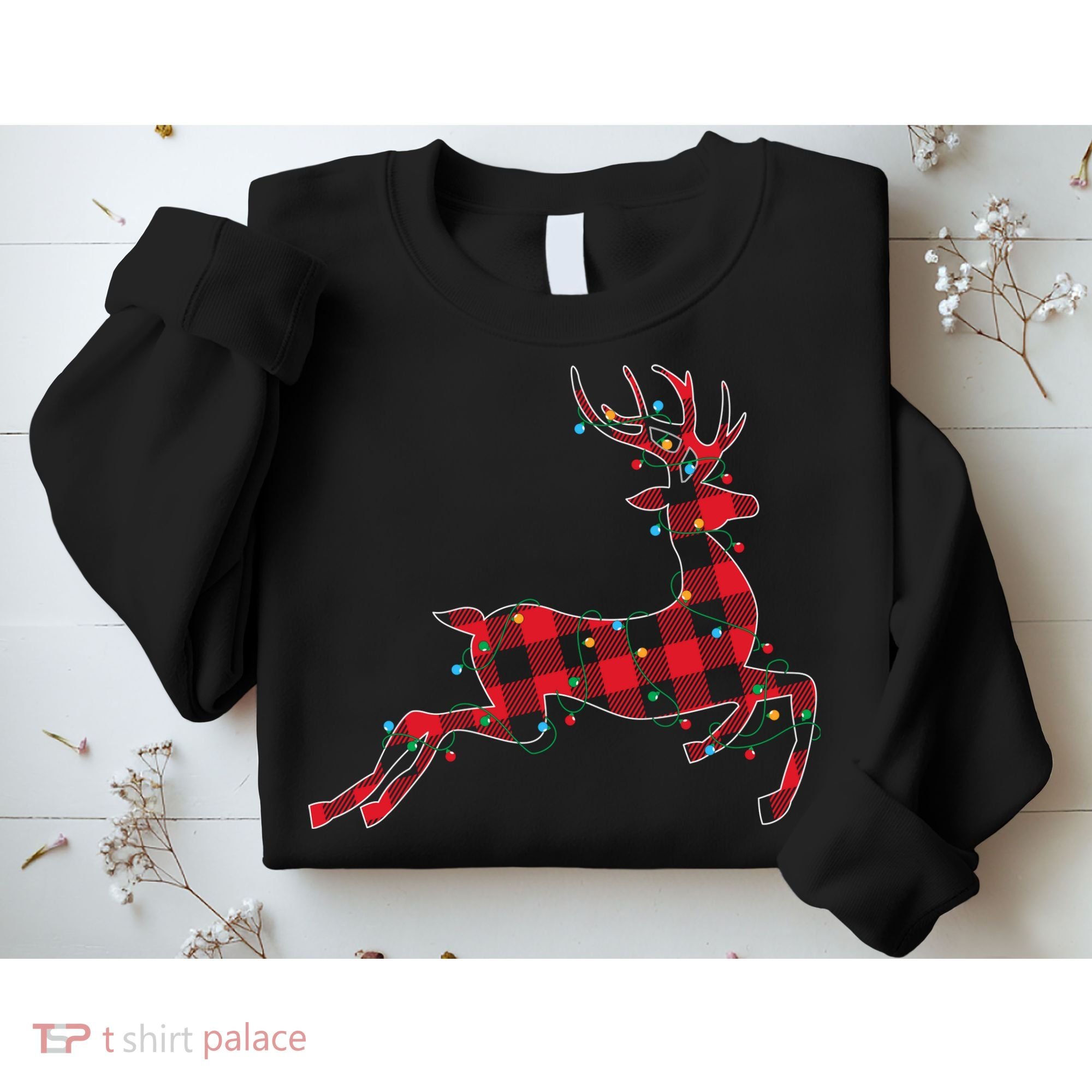 Red & Black Christmas Buffalo Plaid Deer Xmas Holiday Sweatshirt
