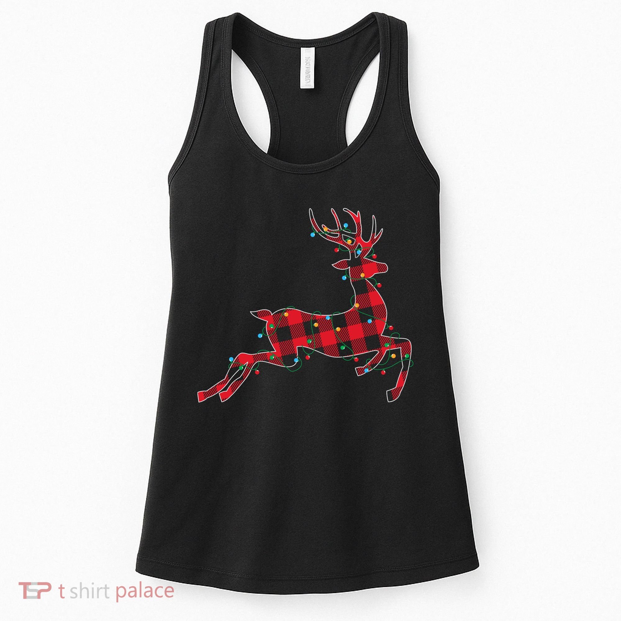 Red & Black Christmas Buffalo Plaid Deer Xmas Holiday Women's Tank Top