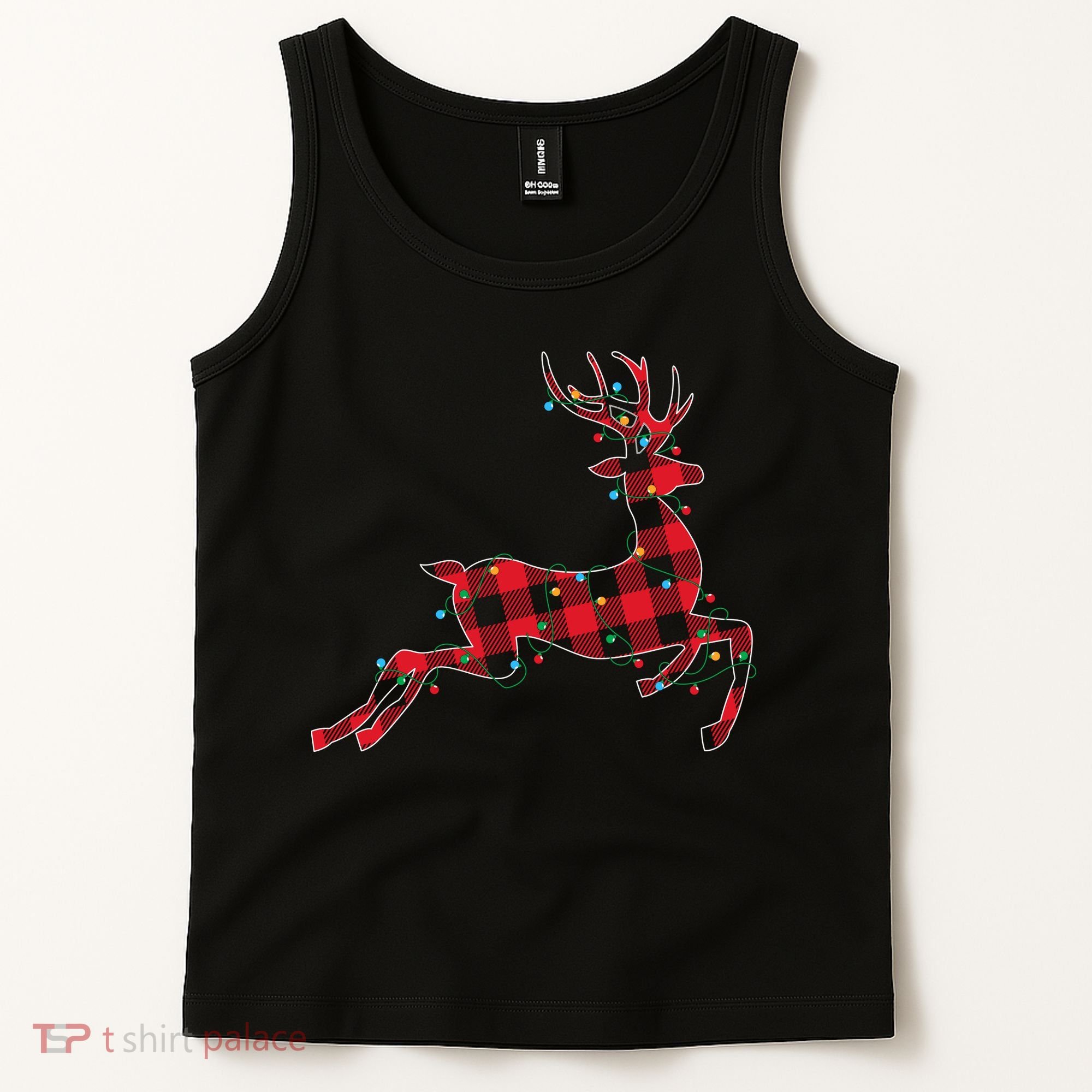 Red & Black Christmas Buffalo Plaid Deer Xmas Holiday Tank Top