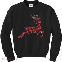 Red & Black Christmas Buffalo Plaid Deer Xmas Holiday Kids Sweatshirt thumb 0
