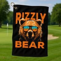 Rizzly Bear Cool Grizzly Bear Wearing Sunglasses Golf Towel thumb 1