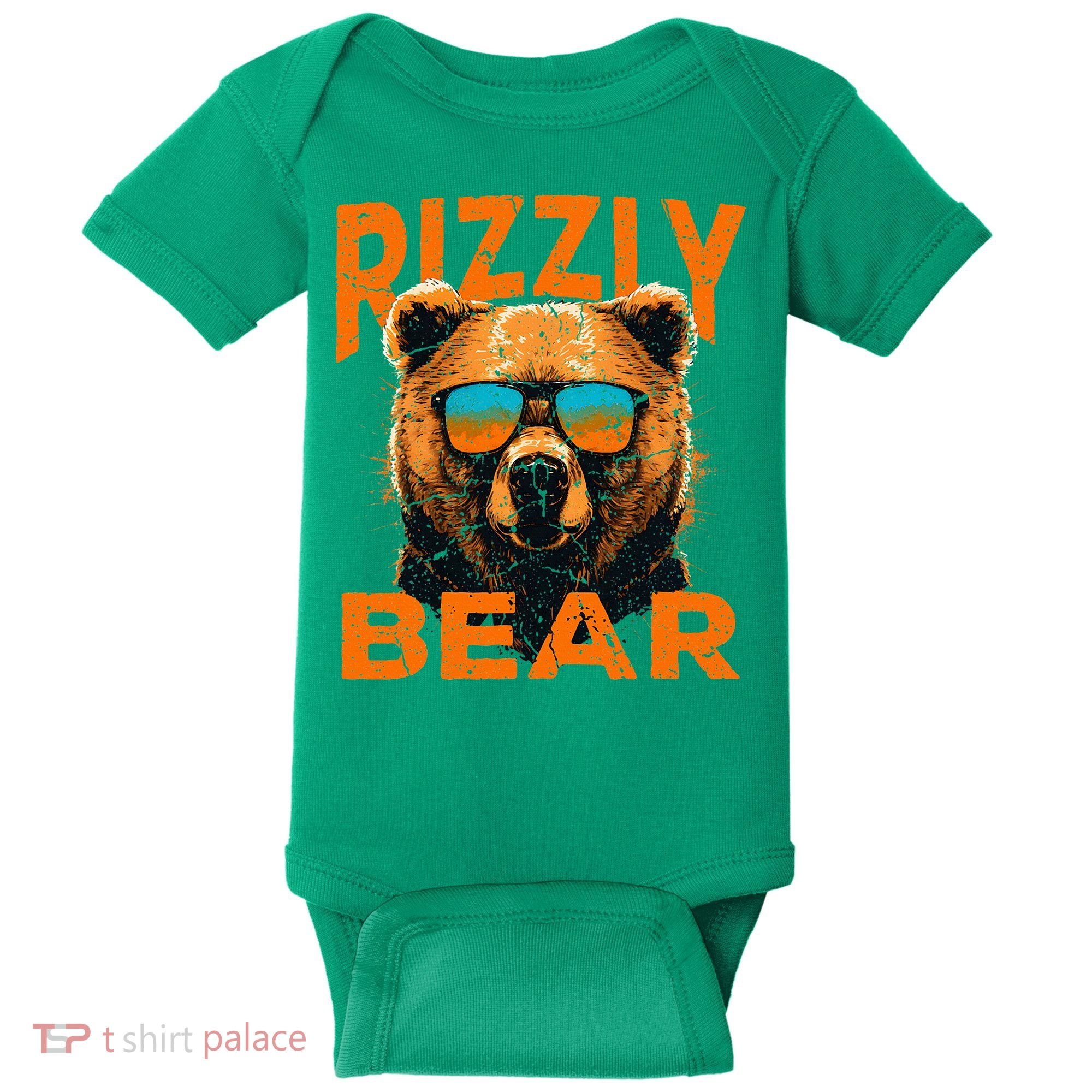 Rizzly Bear Cool Grizzly Bear Wearing Sunglasses Baby Bodysuit