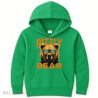 Rizzly Bear Cool Grizzly Bear Wearing Sunglasses Kids Hoodie thumb 0