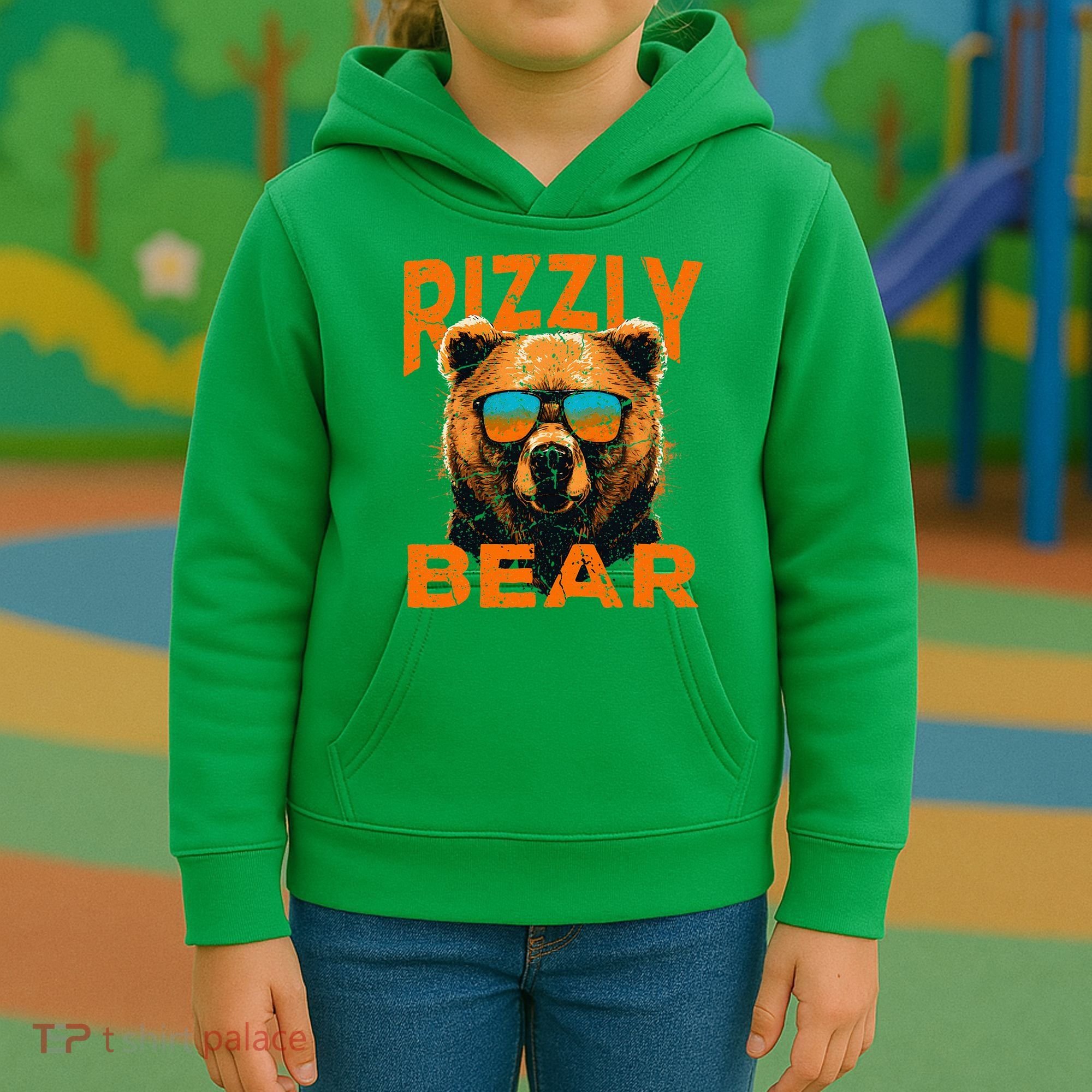 Rizzly Bear Cool Grizzly Bear Wearing Sunglasses Kids Hoodie