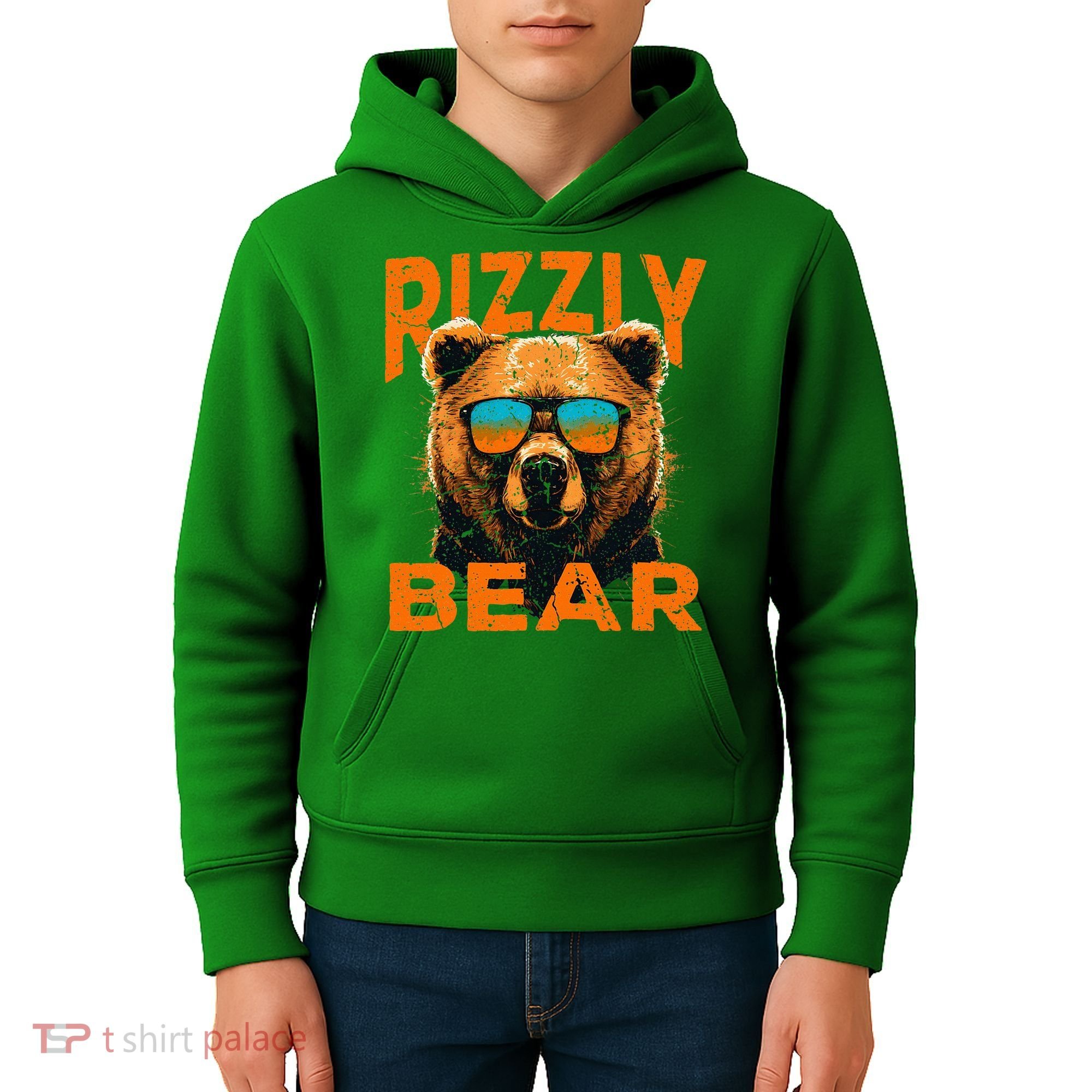Rizzly Bear Cool Grizzly Bear Wearing Sunglasses Kids Hoodie