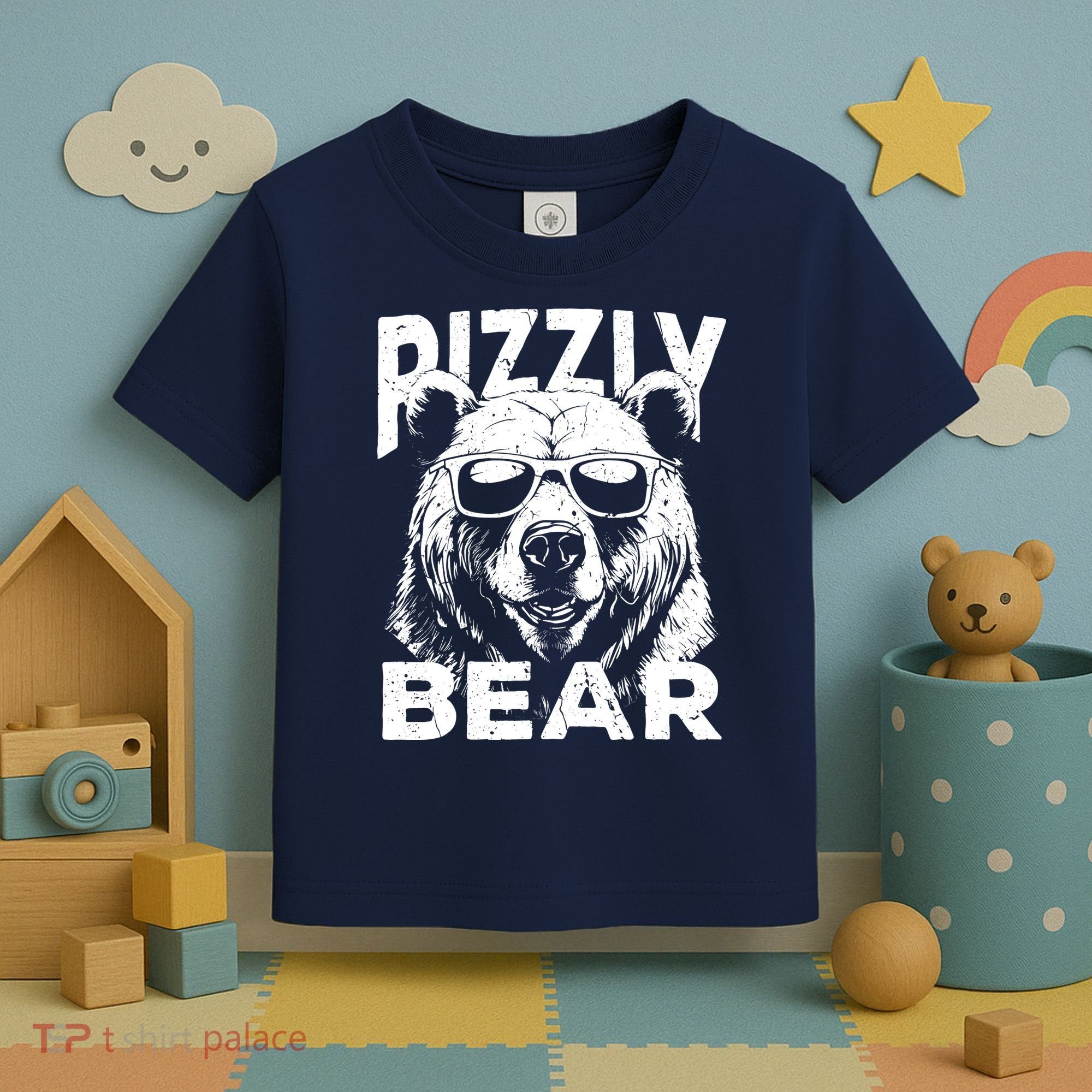Rizzly Bear Cool Bear Wearing Sunglasses Rizz For Boy Toddler T-Shirt