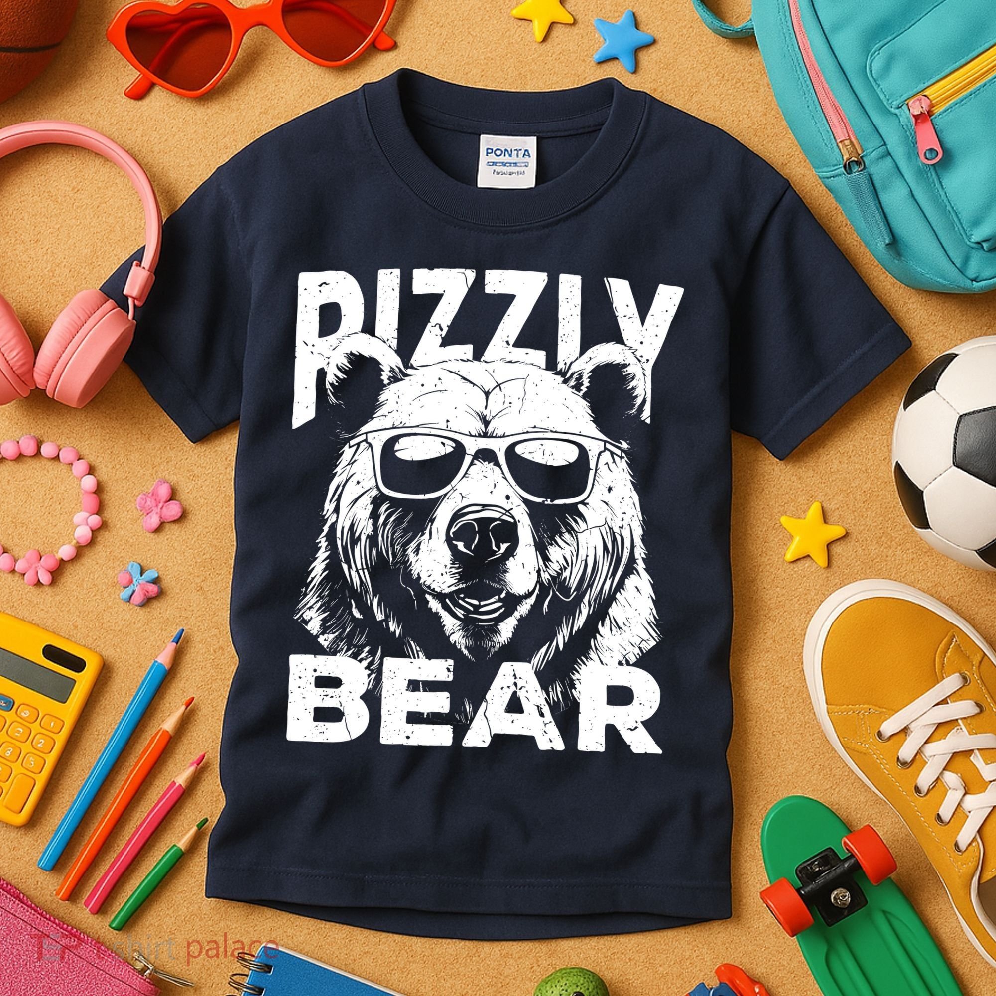 Rizzly Bear Cool Bear Wearing Sunglasses Rizz For Boy Kids T-Shirt