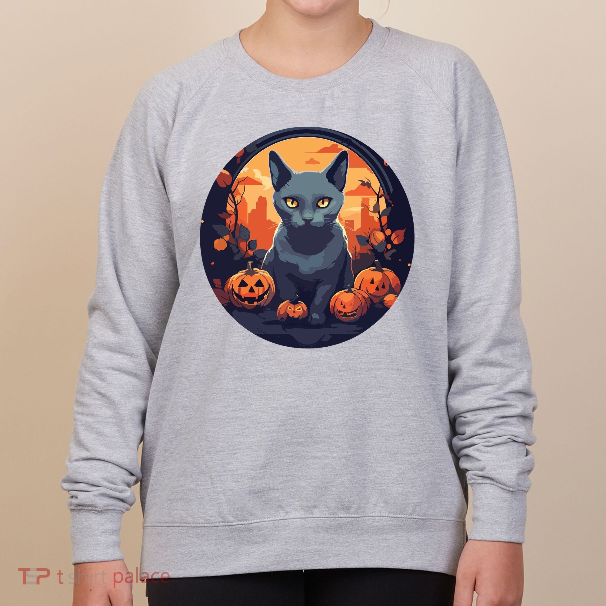 Russian Blue Cat Halloween Pumpkin Love Cats Women's Sweatshirt