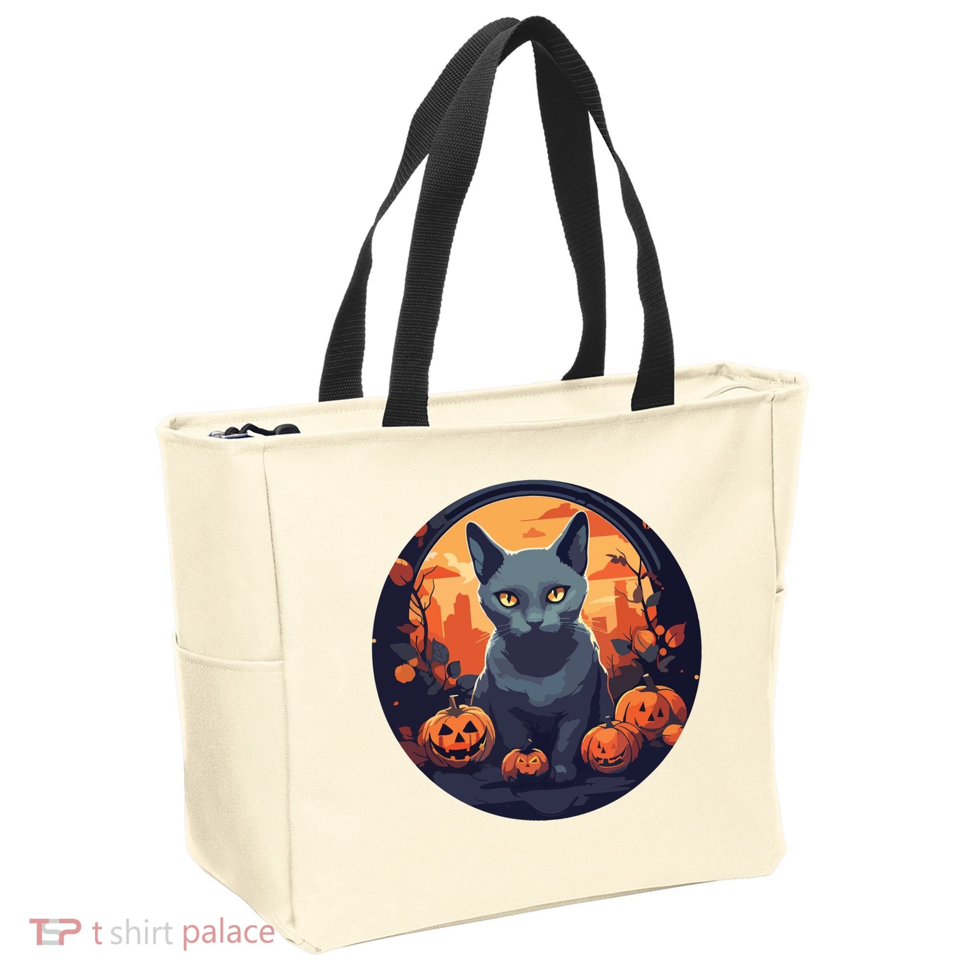 Russian Blue Cat Halloween Pumpkin Love Cats Tote Bag