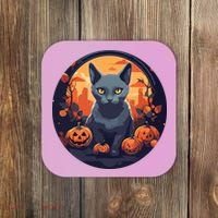Russian Blue Cat Halloween Pumpkin Love Cats Coaster thumb 0