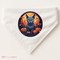 Russian Blue Cat Halloween Pumpkin Love Cats USA-Made Doggie Bandana thumb 0