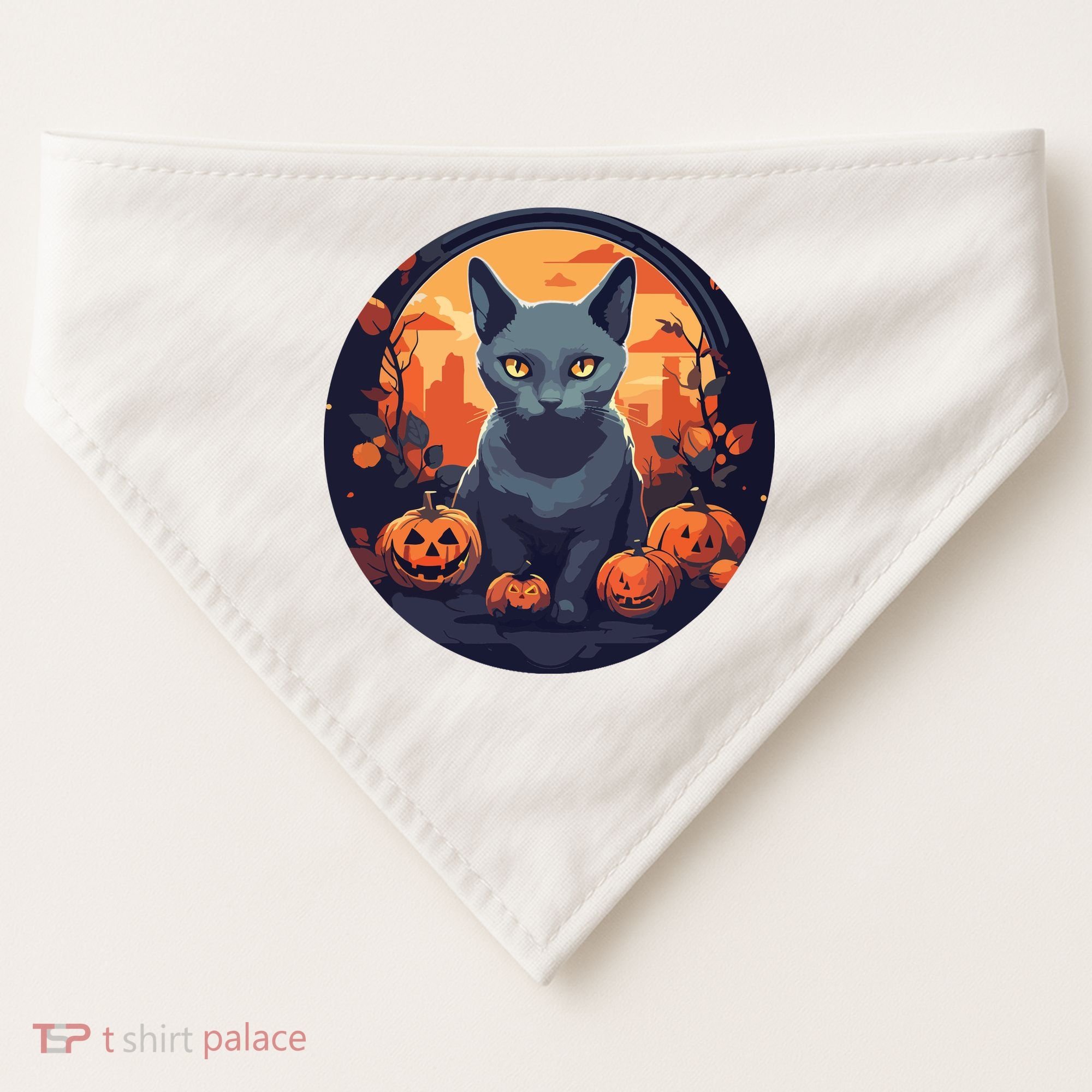 Russian Blue Cat Halloween Pumpkin Love Cats USA-Made Doggie Bandana