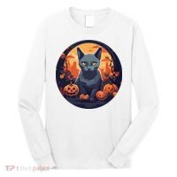 Russian Blue Cat Halloween Pumpkin Love Cats Long Sleeve Shirt thumb 0