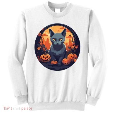 Russian Blue Cat Halloween Pumpkin Love Cats Sweatshirt