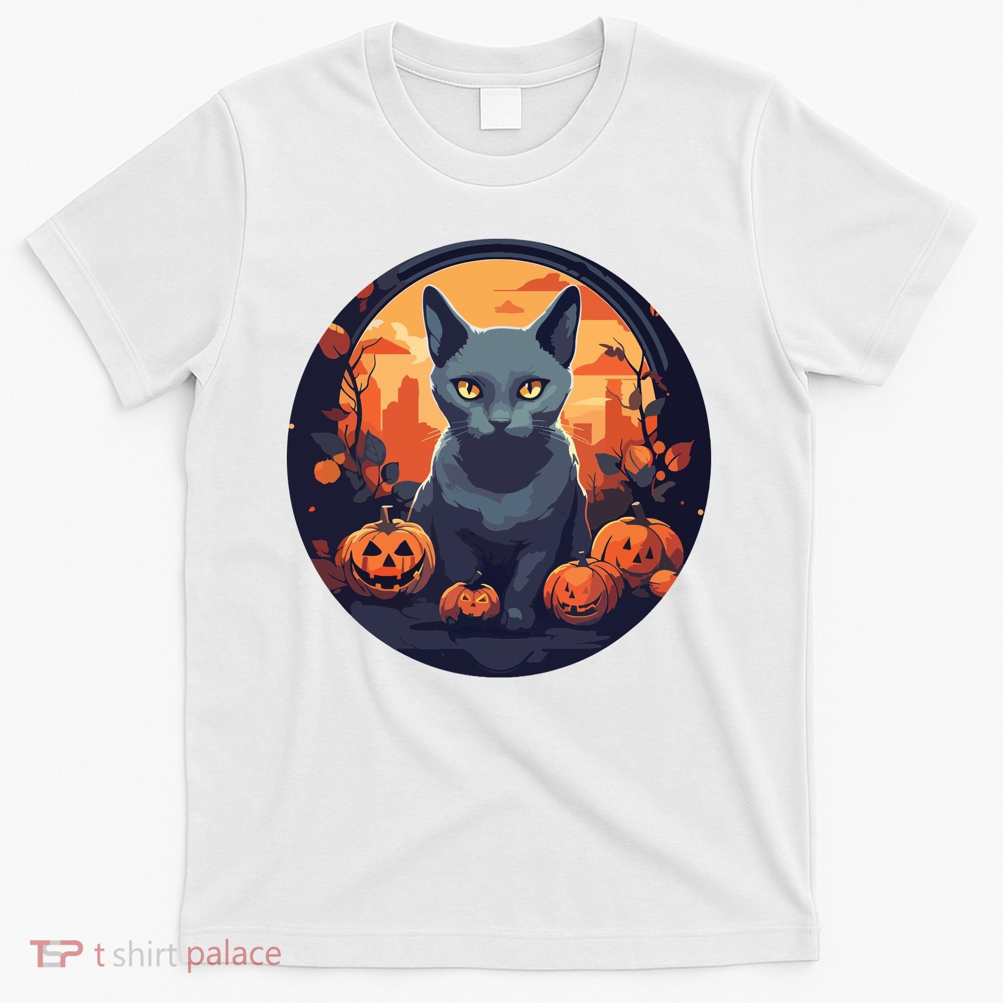 Russian Blue Cat Halloween Pumpkin Love Cats T-Shirt