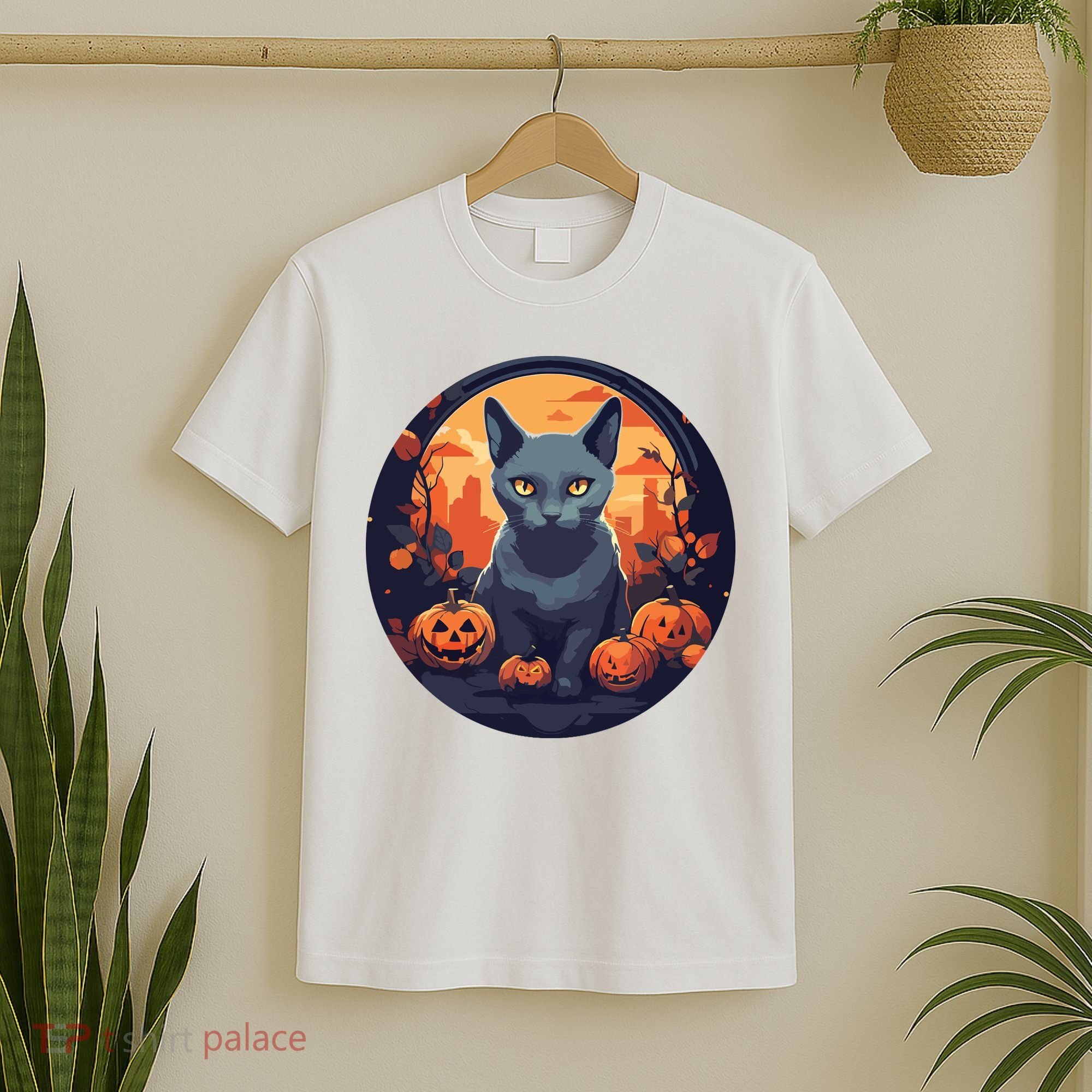Russian Blue Cat Halloween Pumpkin Love Cats T-Shirt