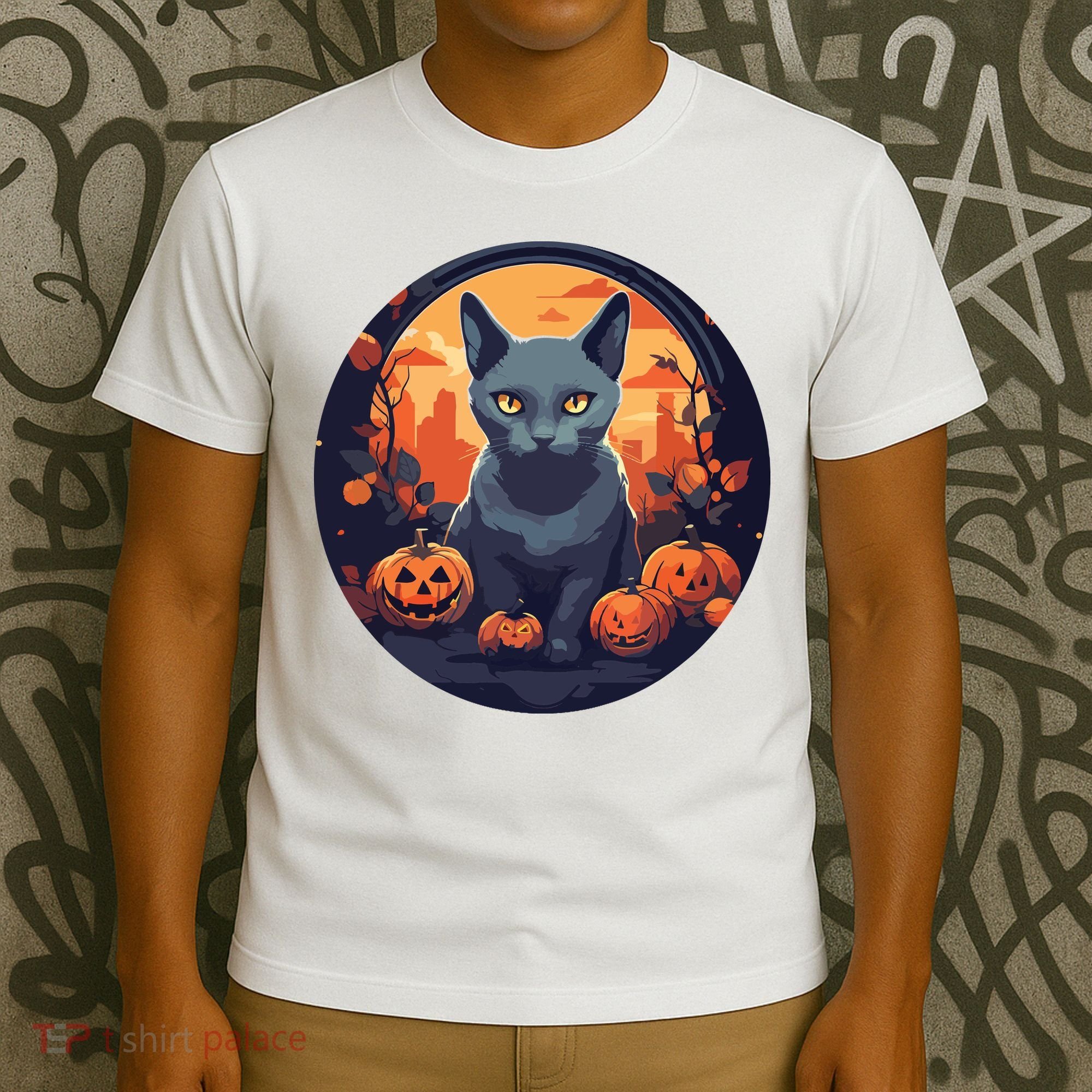 Russian Blue Cat Halloween Pumpkin Love Cats T-Shirt
