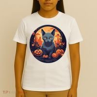 Russian Blue Cat Halloween Pumpkin Love Cats T-Shirt thumb 4