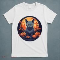 Russian Blue Cat Halloween Pumpkin Love Cats T-Shirt thumb 5