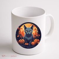 Russian Blue Cat Halloween Pumpkin Love Cats Coffee Mug thumb 1