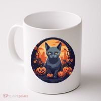 Russian Blue Cat Halloween Pumpkin Love Cats Coffee Mug thumb 0