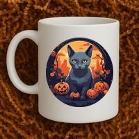 Russian Blue Cat Halloween Pumpkin Love Cats Coffee Mug thumb 2
