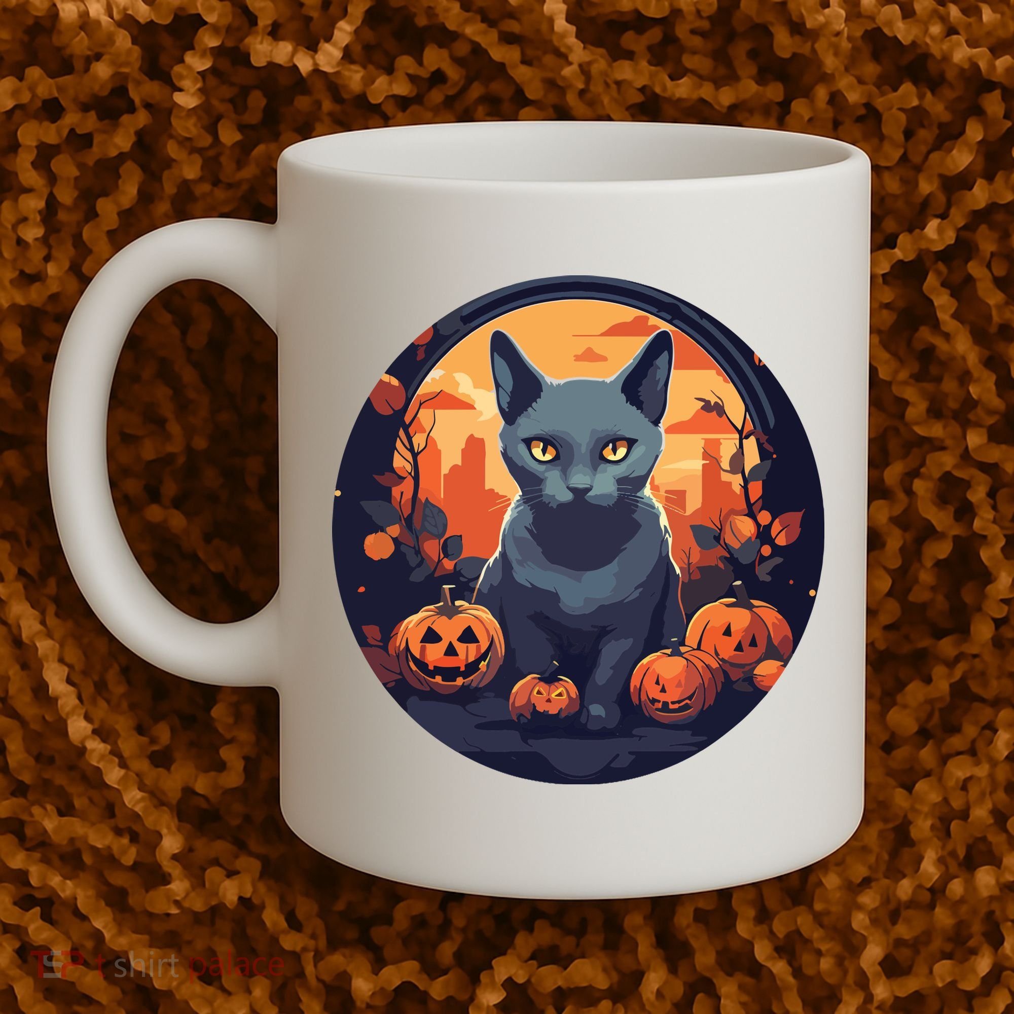 Russian Blue Cat Halloween Pumpkin Love Cats Coffee Mug