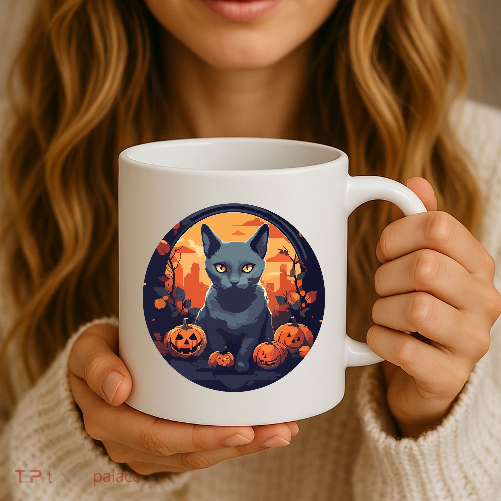Russian Blue Cat Halloween Pumpkin Love Cats Coffee Mug