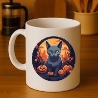 Russian Blue Cat Halloween Pumpkin Love Cats Coffee Mug thumb 4