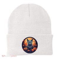 Russian Blue Cat Halloween Pumpkin Love Cats Beanie thumb 0