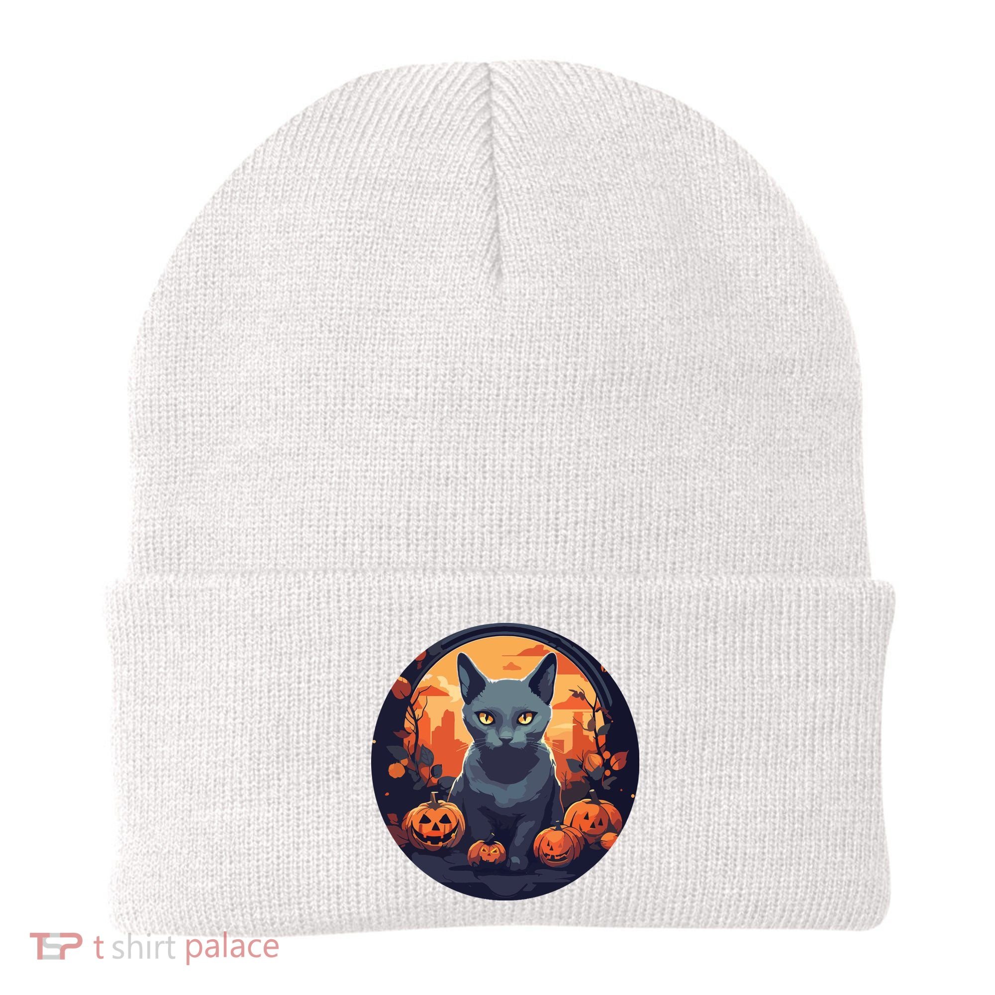 Russian Blue Cat Halloween Pumpkin Love Cats Beanie