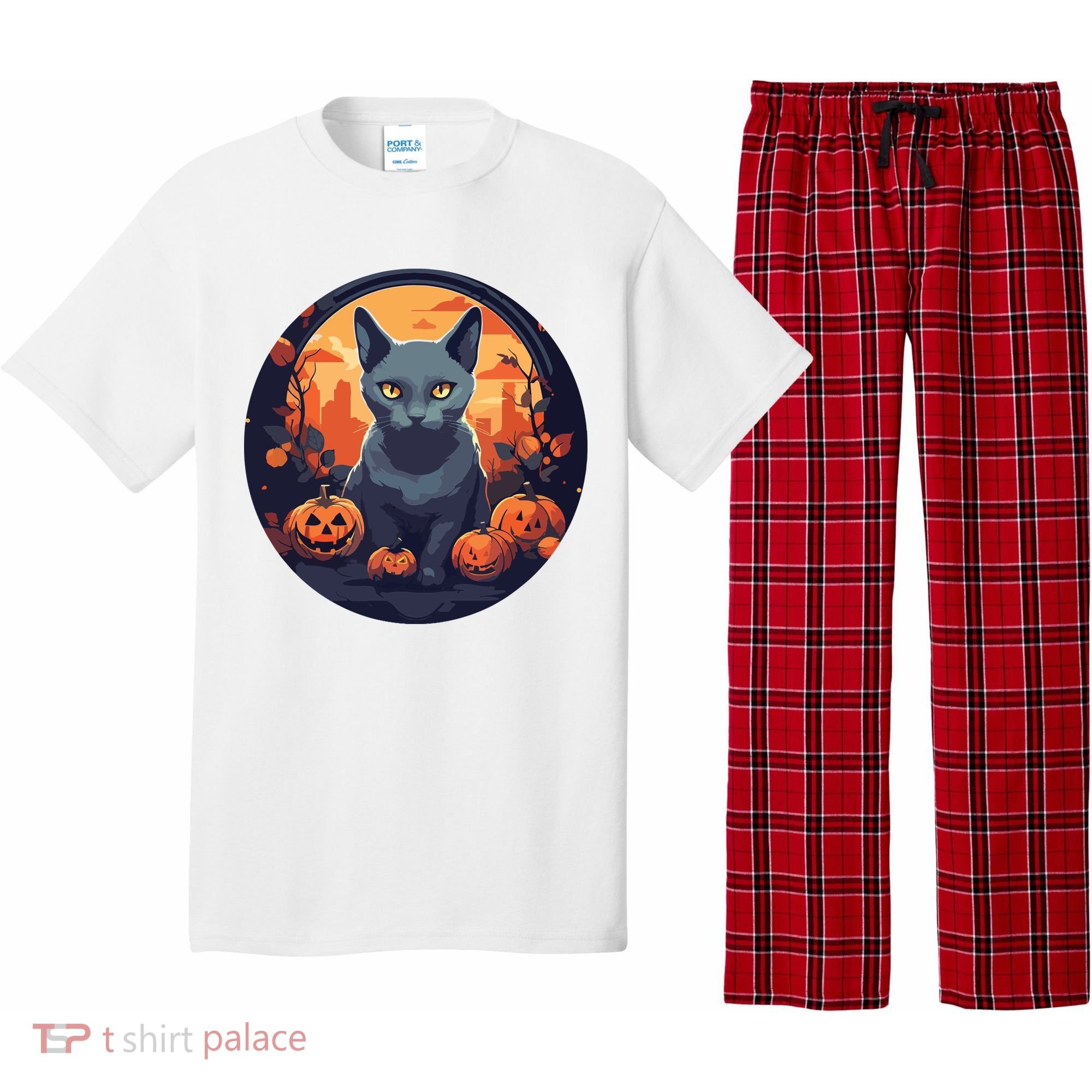 Russian Blue Cat Halloween Pumpkin Love Cats Pajama Set