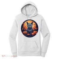 Russian Blue Cat Halloween Pumpkin Love Cats Women's Hoodie thumb 0