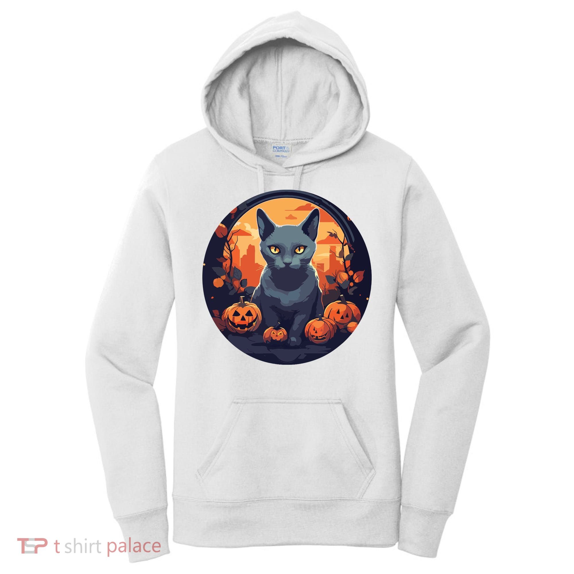 Russian Blue Cat Halloween Pumpkin Love Cats Women's Hoodie