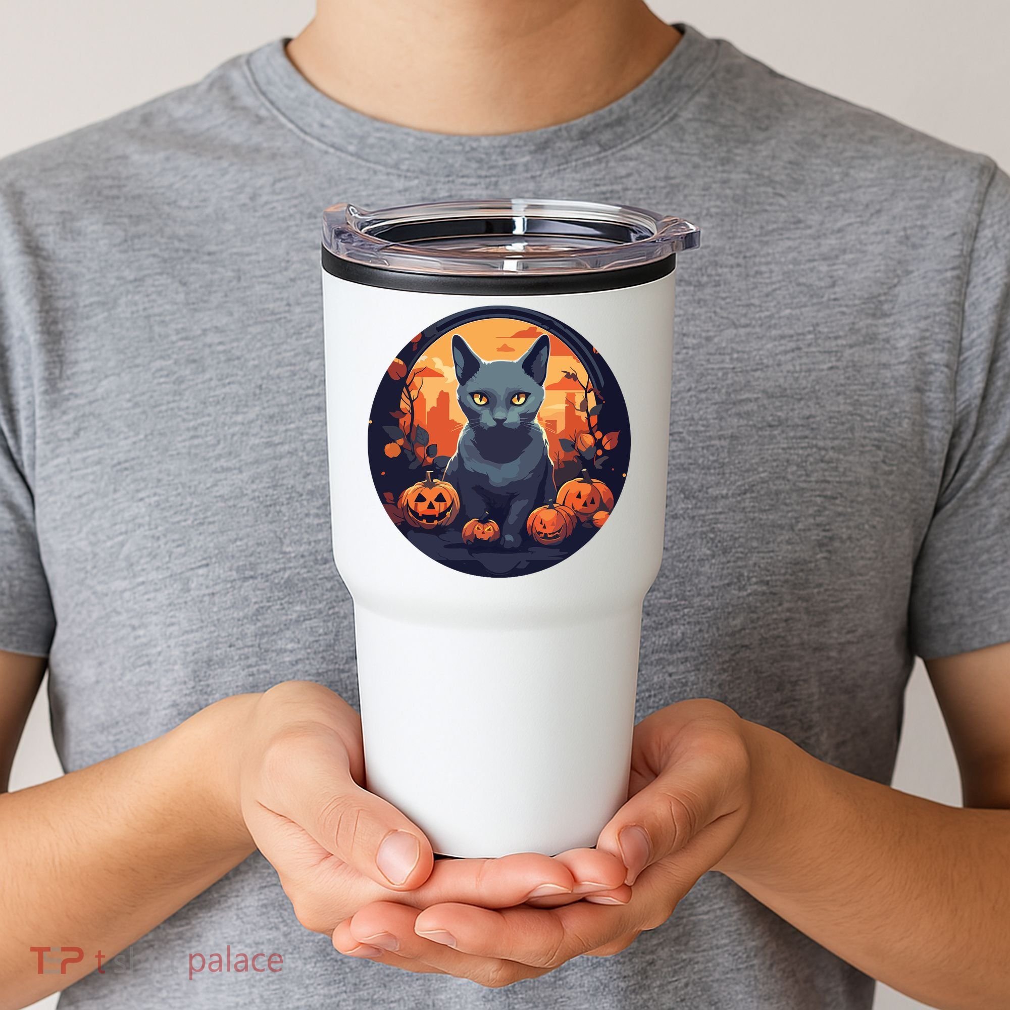 Russian Blue Cat Halloween Pumpkin Love Cats Tumbler