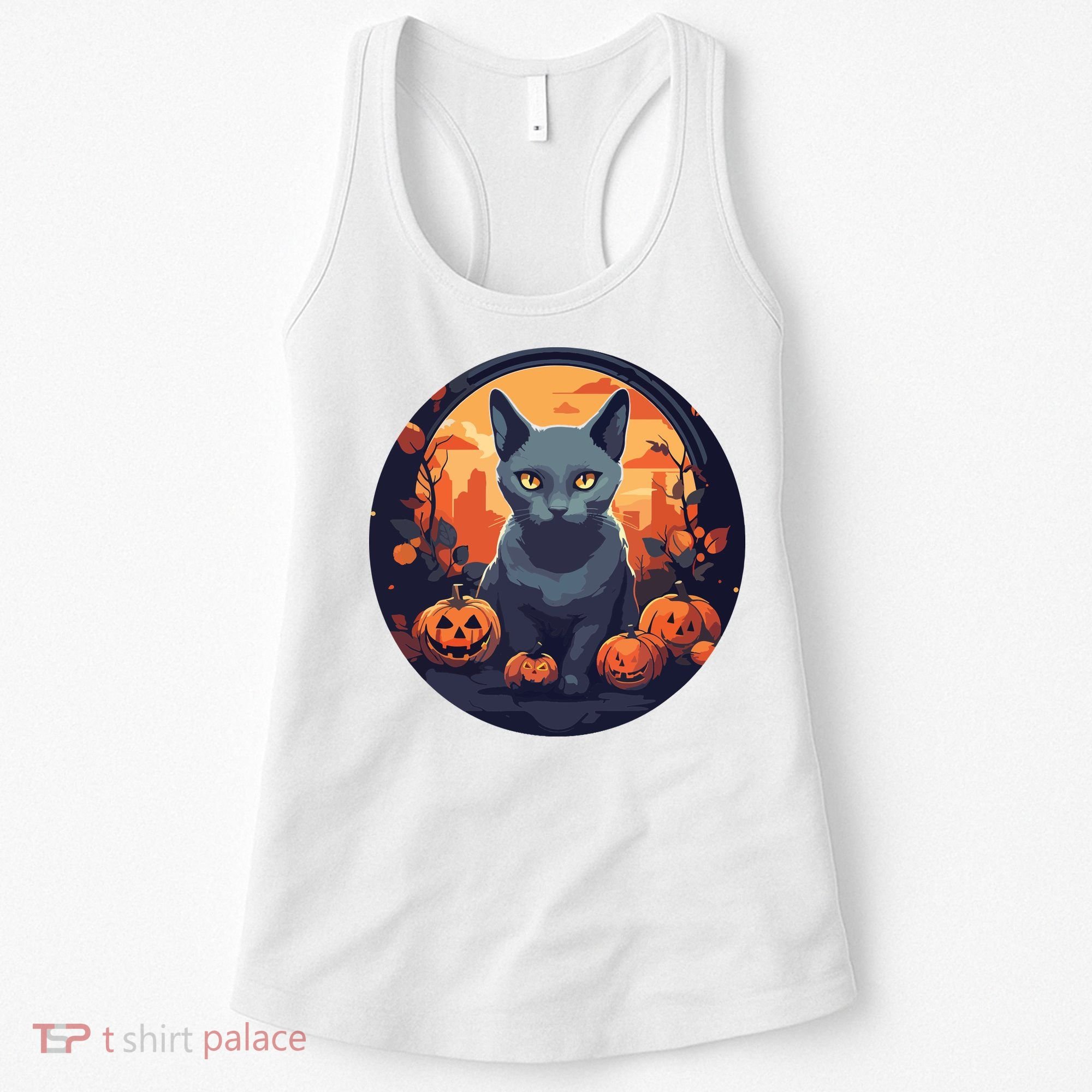 Russian Blue Cat Halloween Pumpkin Love Cats Women's Tank Top