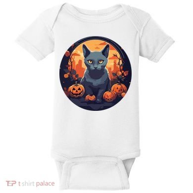 Russian Blue Cat Halloween Pumpkin Love Cats Baby Bodysuit