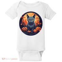Russian Blue Cat Halloween Pumpkin Love Cats Baby Bodysuit thumb 0