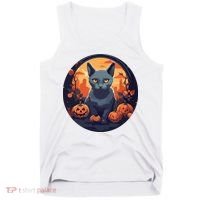 Russian Blue Cat Halloween Pumpkin Love Cats Tank Top thumb 0