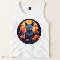 Russian Blue Cat Halloween Pumpkin Love Cats Tank Top thumb 2
