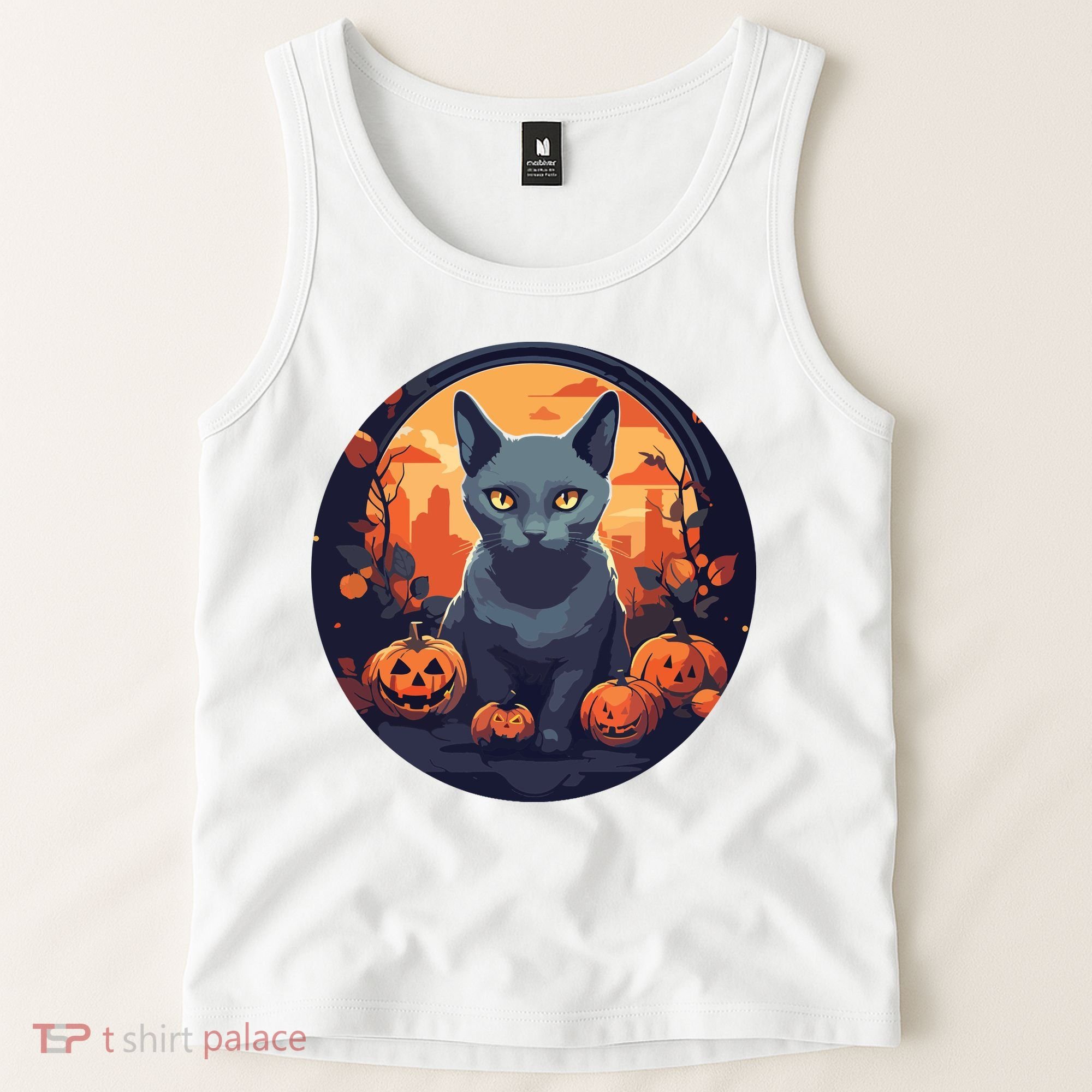 Russian Blue Cat Halloween Pumpkin Love Cats Tank Top