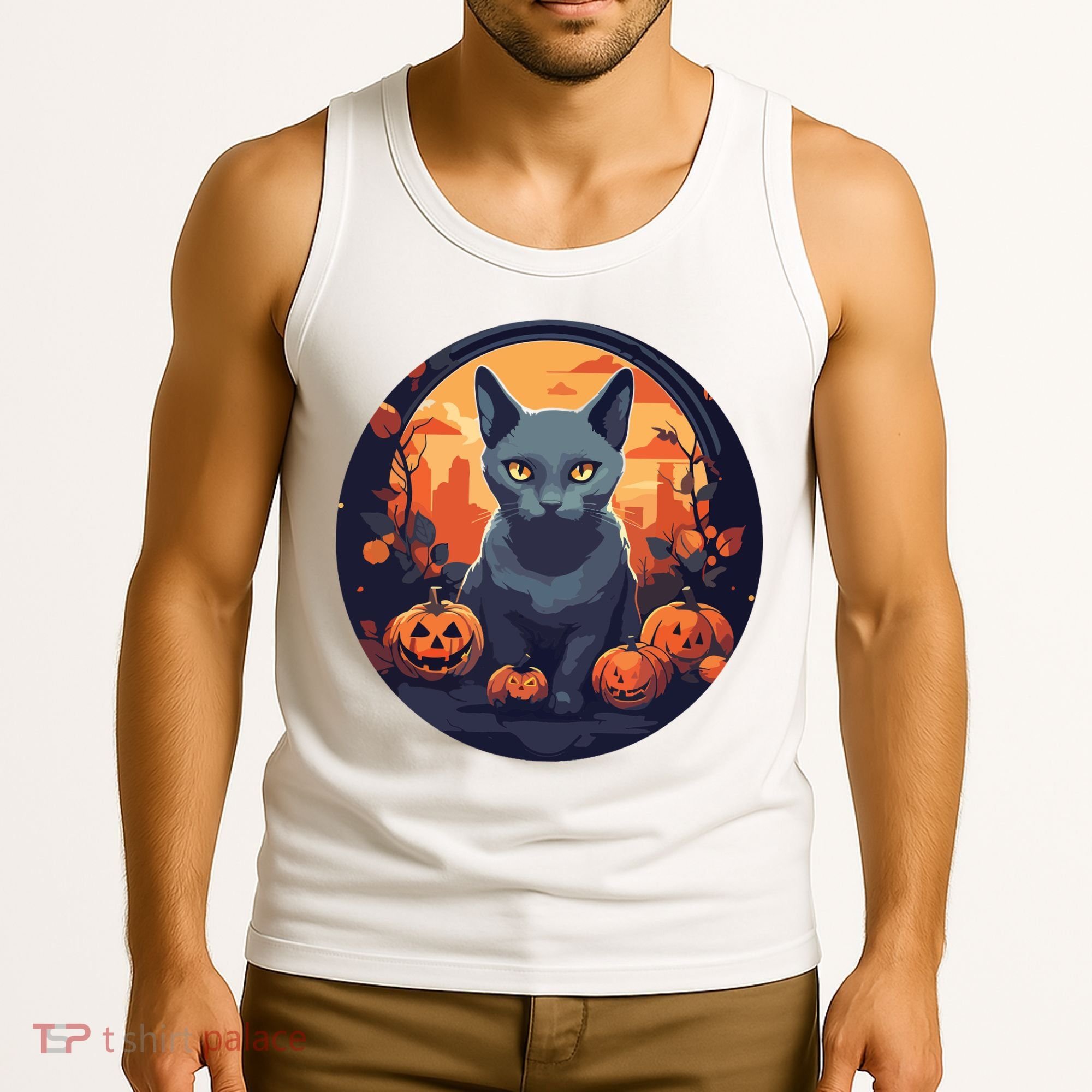 Russian Blue Cat Halloween Pumpkin Love Cats Tank Top