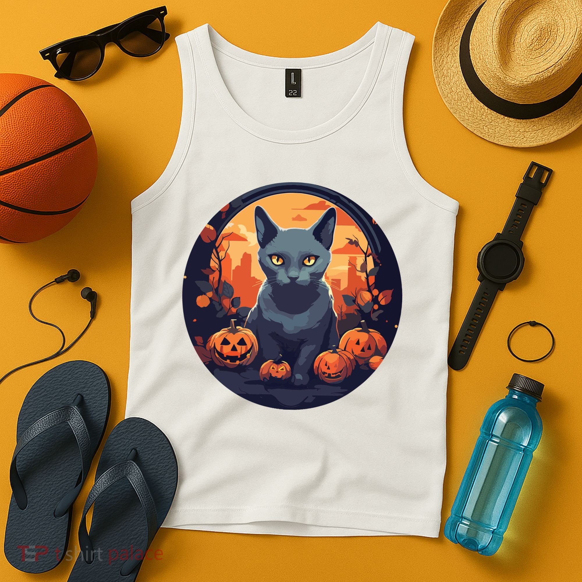 Russian Blue Cat Halloween Pumpkin Love Cats Tank Top