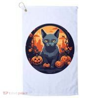Russian Blue Cat Halloween Pumpkin Love Cats Golf Towel thumb 0