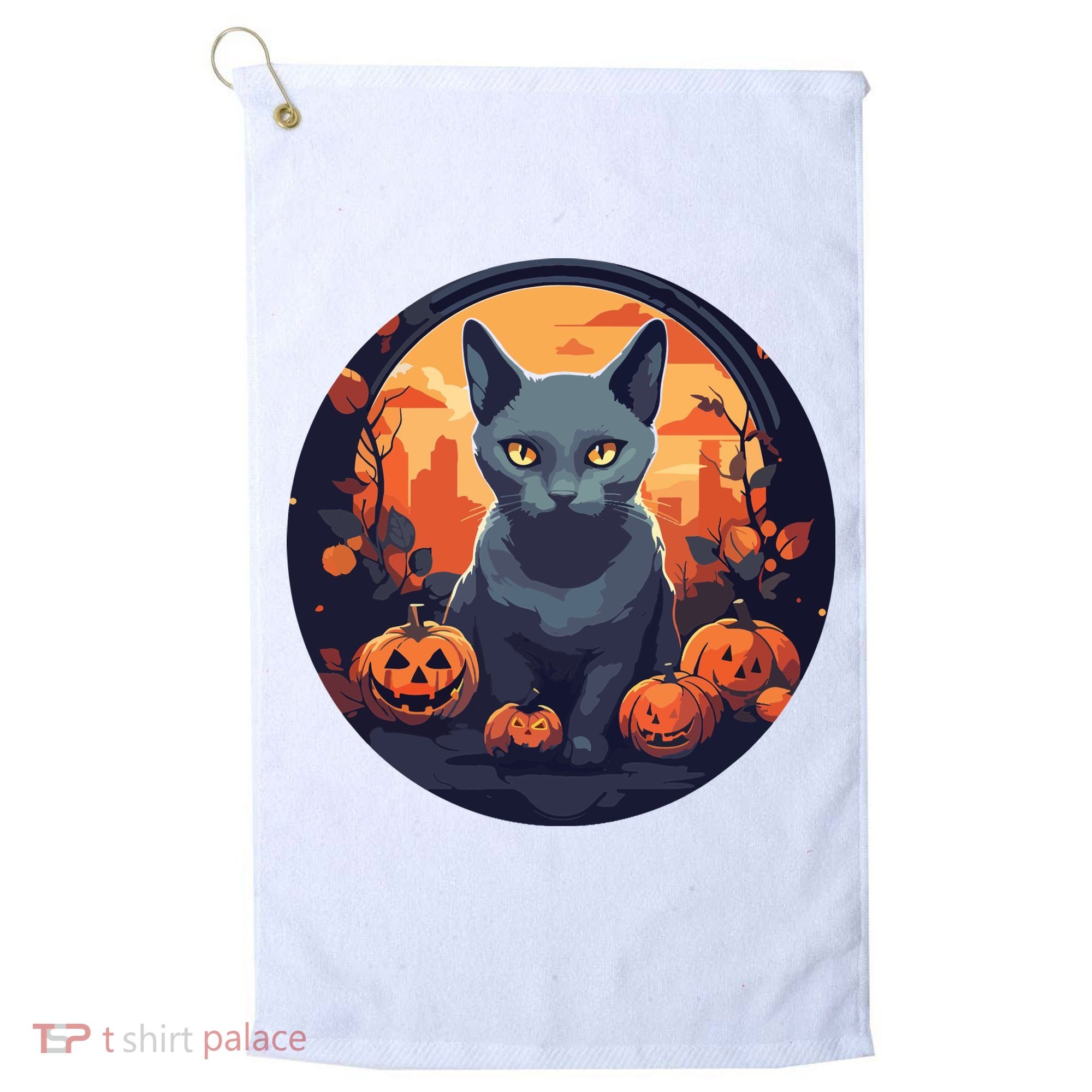 Russian Blue Cat Halloween Pumpkin Love Cats Golf Towel