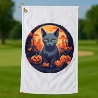 Russian Blue Cat Halloween Pumpkin Love Cats Golf Towel thumb 1