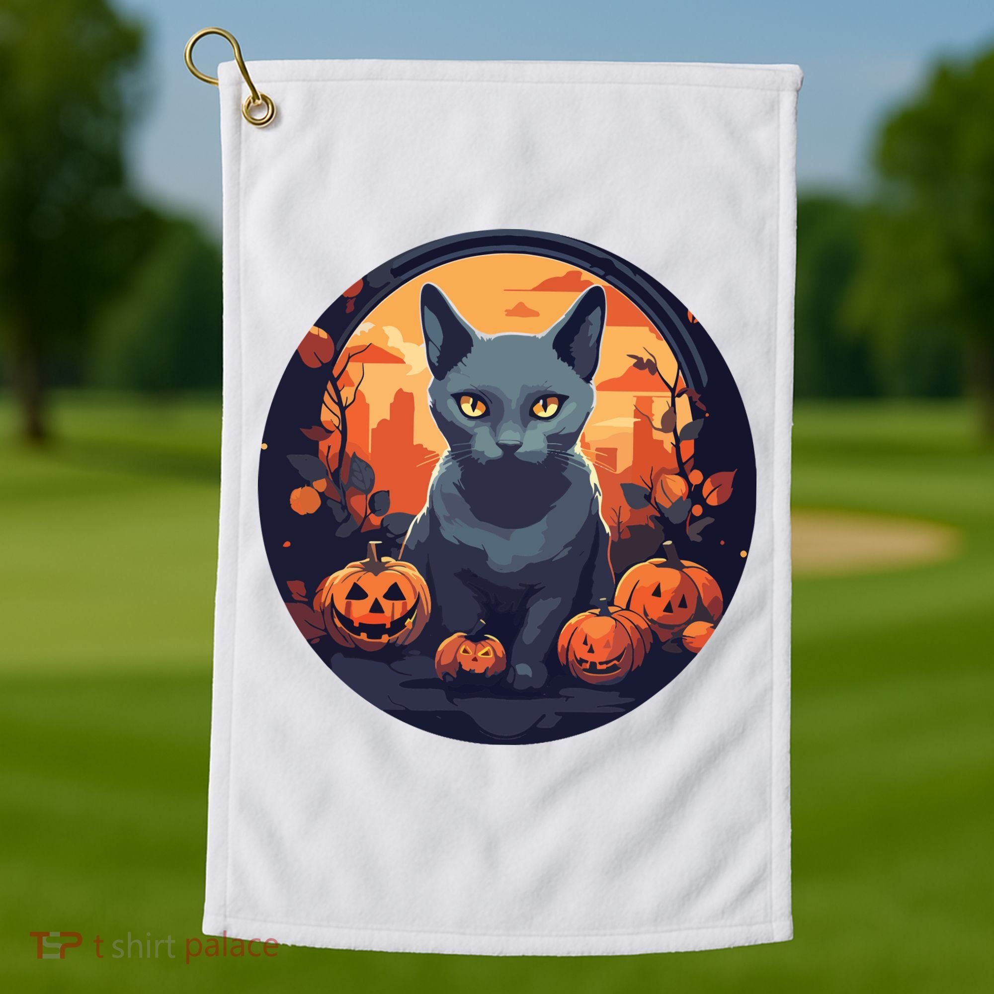 Russian Blue Cat Halloween Pumpkin Love Cats Golf Towel