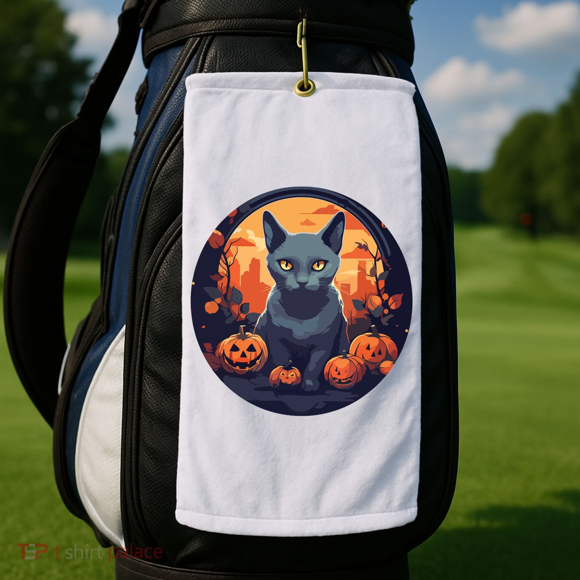Russian Blue Cat Halloween Pumpkin Love Cats Golf Towel