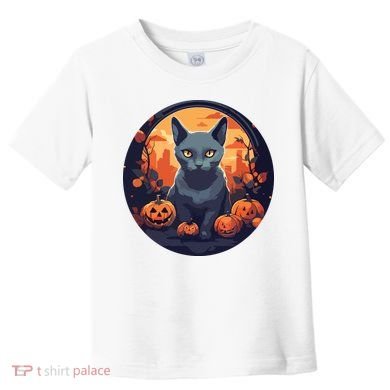 Russian Blue Cat Halloween Pumpkin Love Cats Toddler T-Shirt